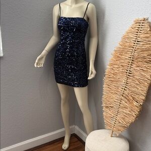 B Darlin Midnight Blue Sequin Mini Dress